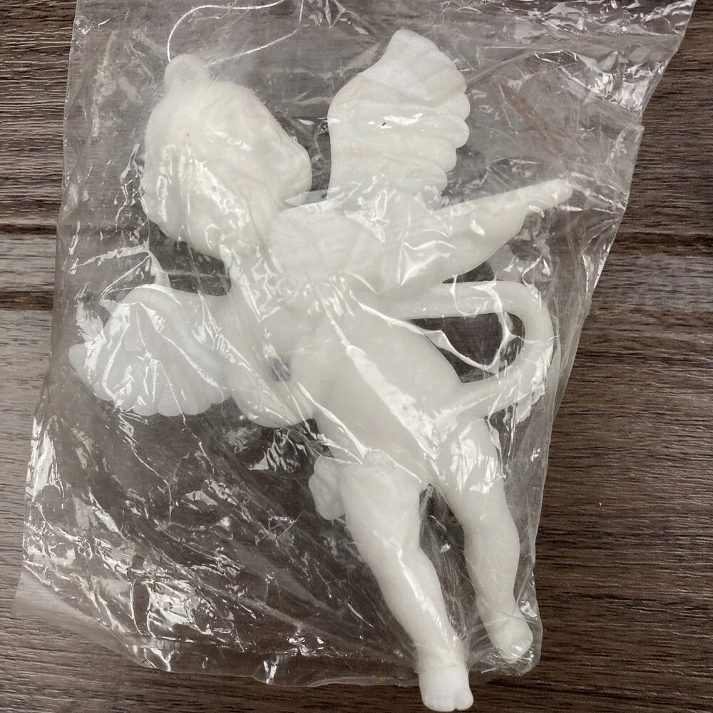 VTG Set 4 Musical Angel Cherub Christmas Ornaments White Plastic Harp Lute Flute
